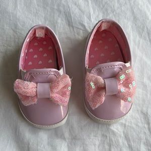 Baby Girl Pink with Bows Ballet Flat Style Crib Shoes Size 6-9 Months
